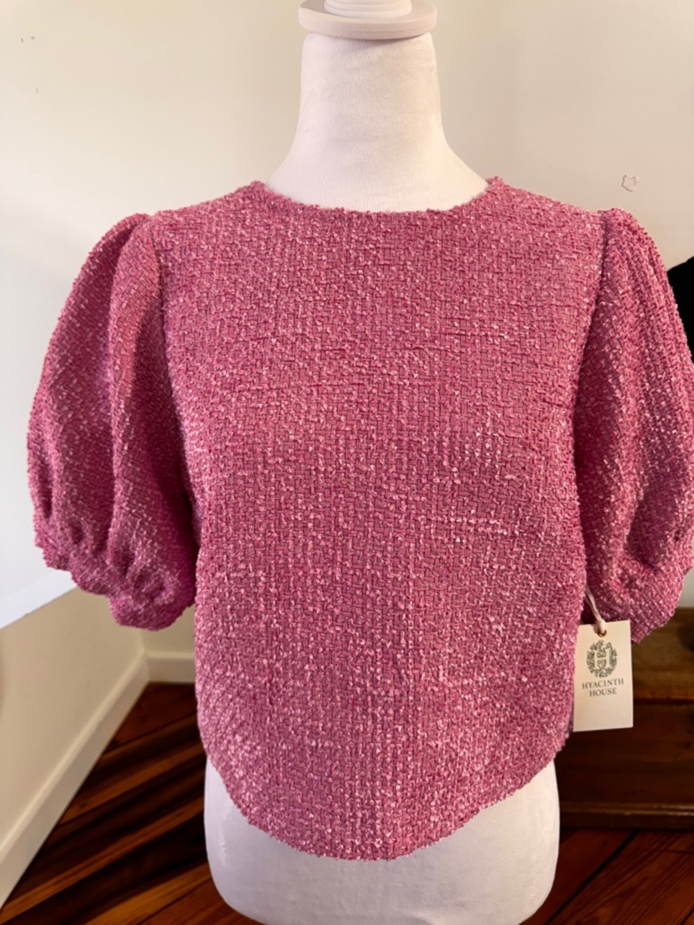 Hyacinth House Pink Tweed Puff-Sleeve Women's Top Tuckernuck Tweed